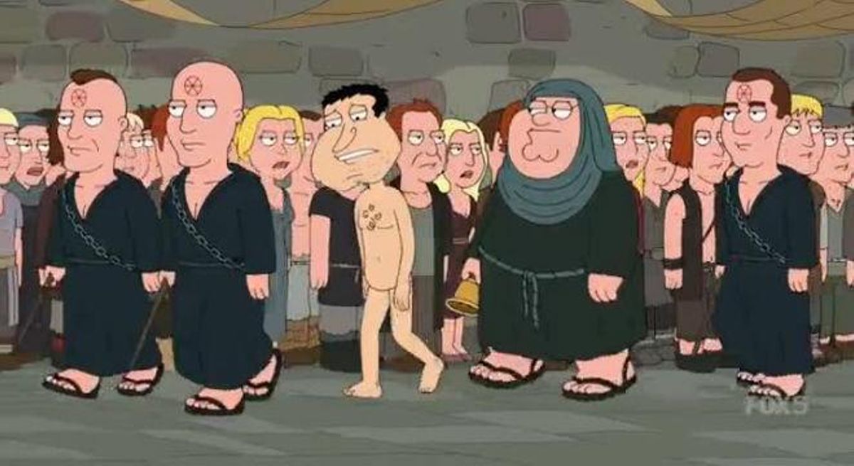 Peter Griffin i els seus amics parodien la popular escena de Cersei Lannister.