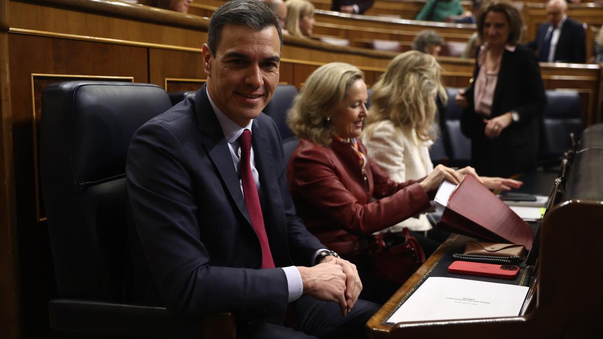 El presidente del Gobierno, Pedro Sánchez, durante una sesión plenaria, en el Congreso de los Diputados