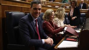 El presidente del Gobierno, Pedro Sánchez, durante una sesión plenaria, en el Congreso de los Diputados