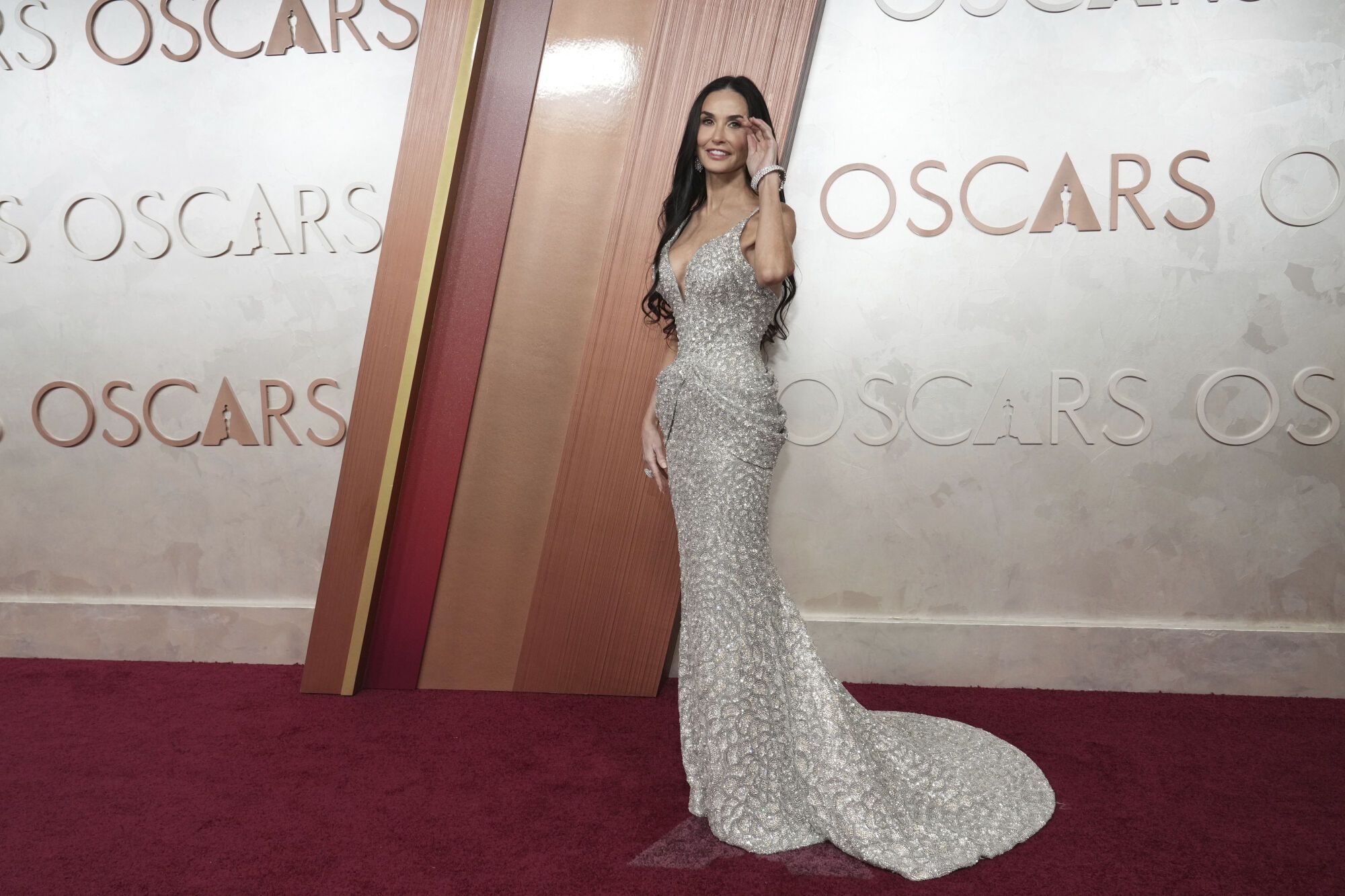 Demi Moore arrives at the Oscars on Sunday, March 2, 2025, at the Dolby Theatre in Los Angeles. (Photo by Jordan Strauss/Invision/AP) Associated Press/LaPresse. EDITORIAL USE ONLY/ONLY ITALY AND SPAIN