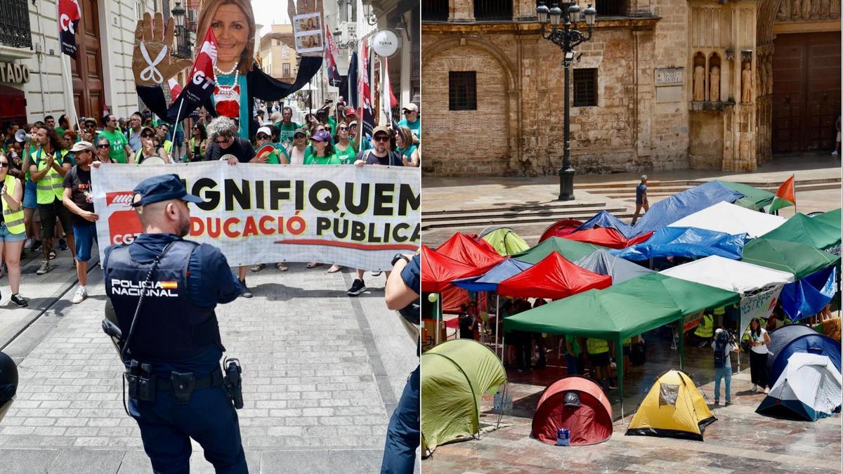 Huelga de profesores: Los docentes siguen acampados en la plaza de la Virgen de València