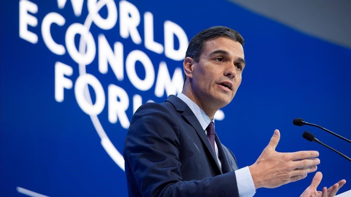 Pedro Sánchez, durante su intervención en el foro de Davos.