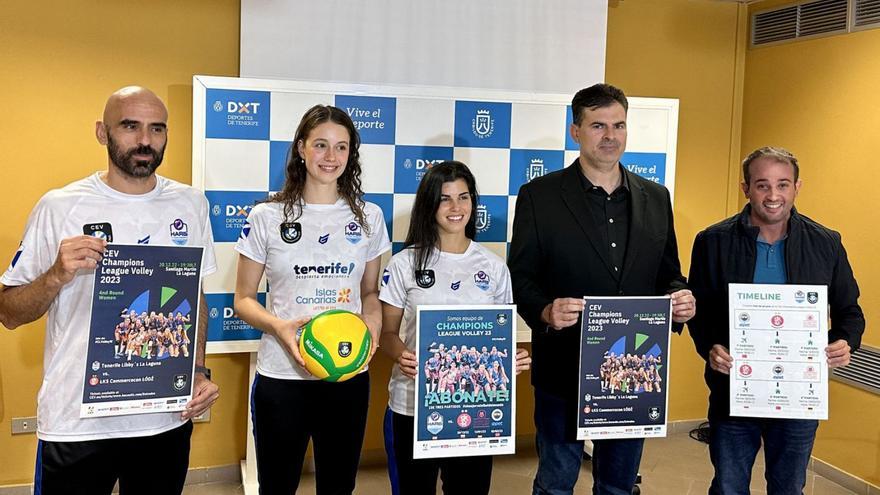 Juan Diego García, Leingweiler, Llabrés, Ángel Pérez y David Martín, tras la presentación del abono de la Champions. | | E.D.