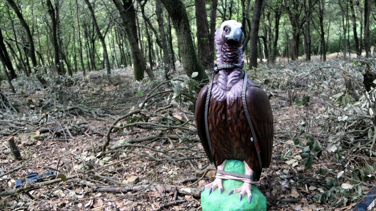Una figura que simula un buitre negro para atraer a esta especie hacia los nidos.