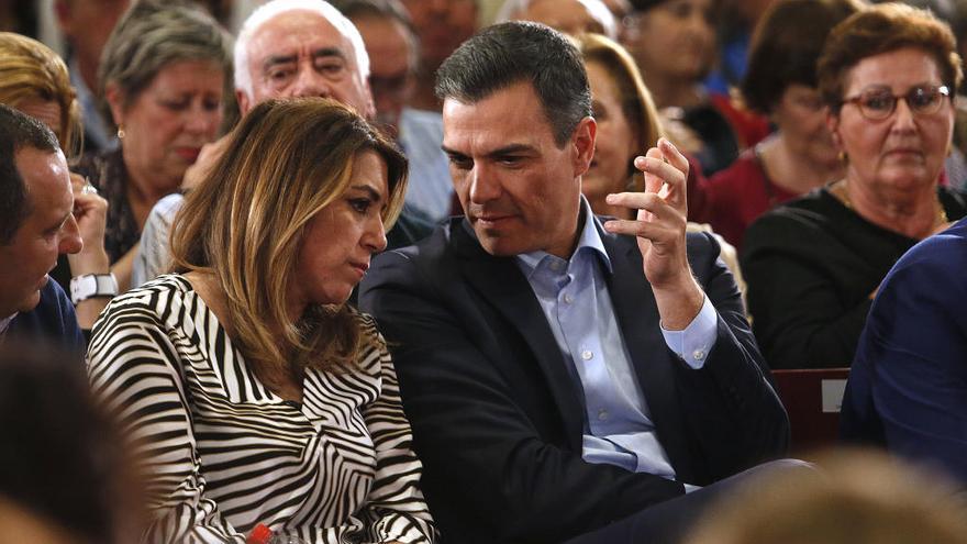 Díaz y Sánchez en un acto de campaña en Málaga.