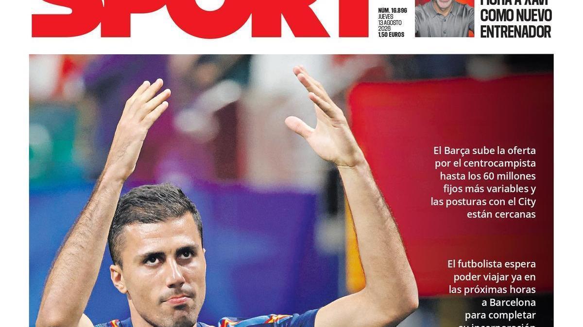 La portada de SPORT de hoy jueves, 13 de agosto de 2026