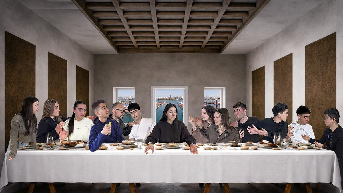 Por la izquierda, Ana, Paula, Rocío, Nacho Rivas, Fernando Yáñez, Hugo, Daniela, Merchi, Iria, Dani, Raúl, Hugo y Dan.