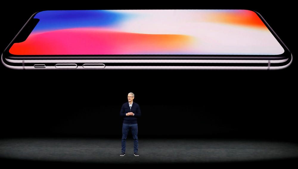 Apple's Tim Cook speaks about iPhone X during a ...