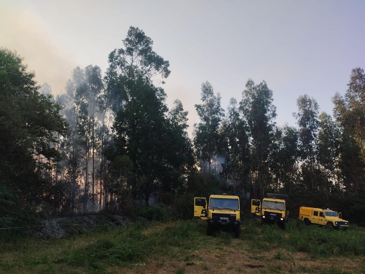 Operativo de Bomberos de Asturias en el incendio de San Pelayo Sienra (Grado).