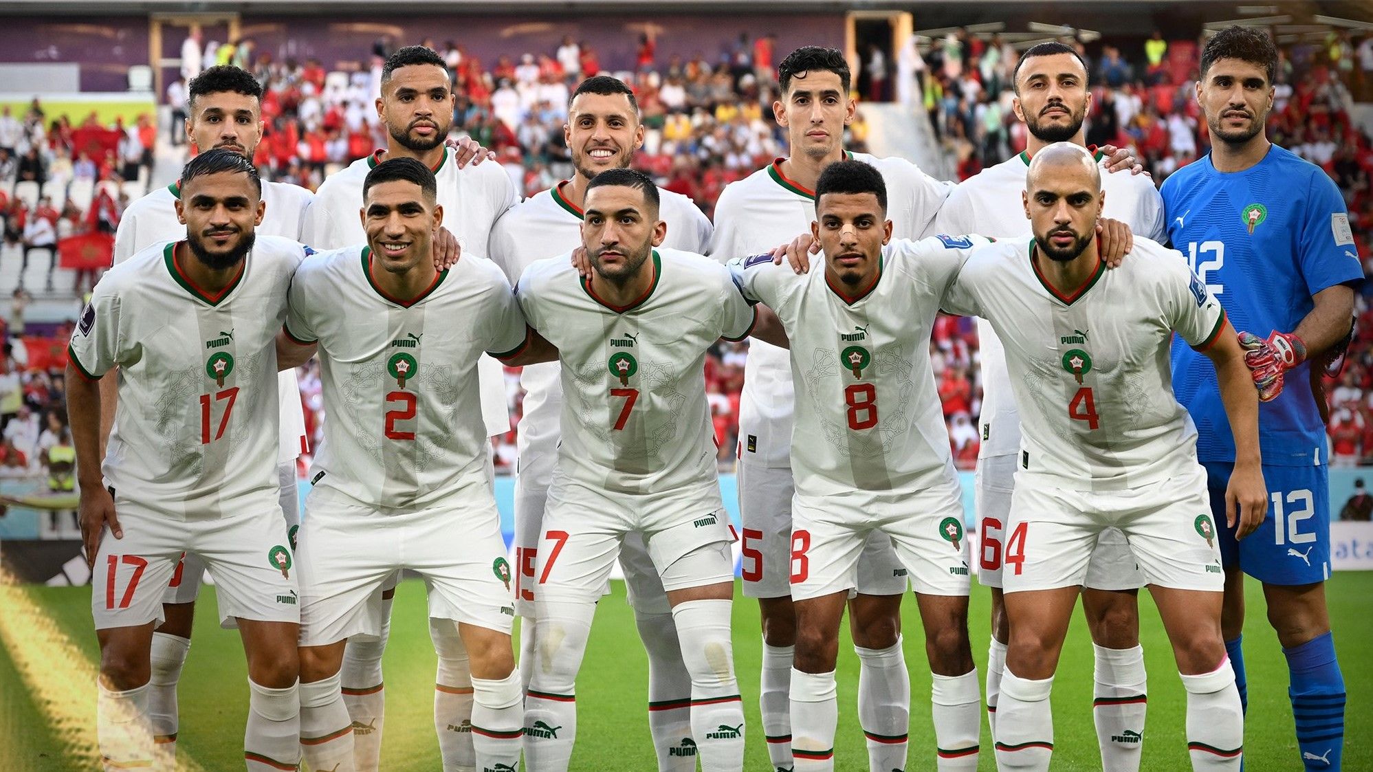 El once de Marruecos, antes de su partido contra Bélgica.