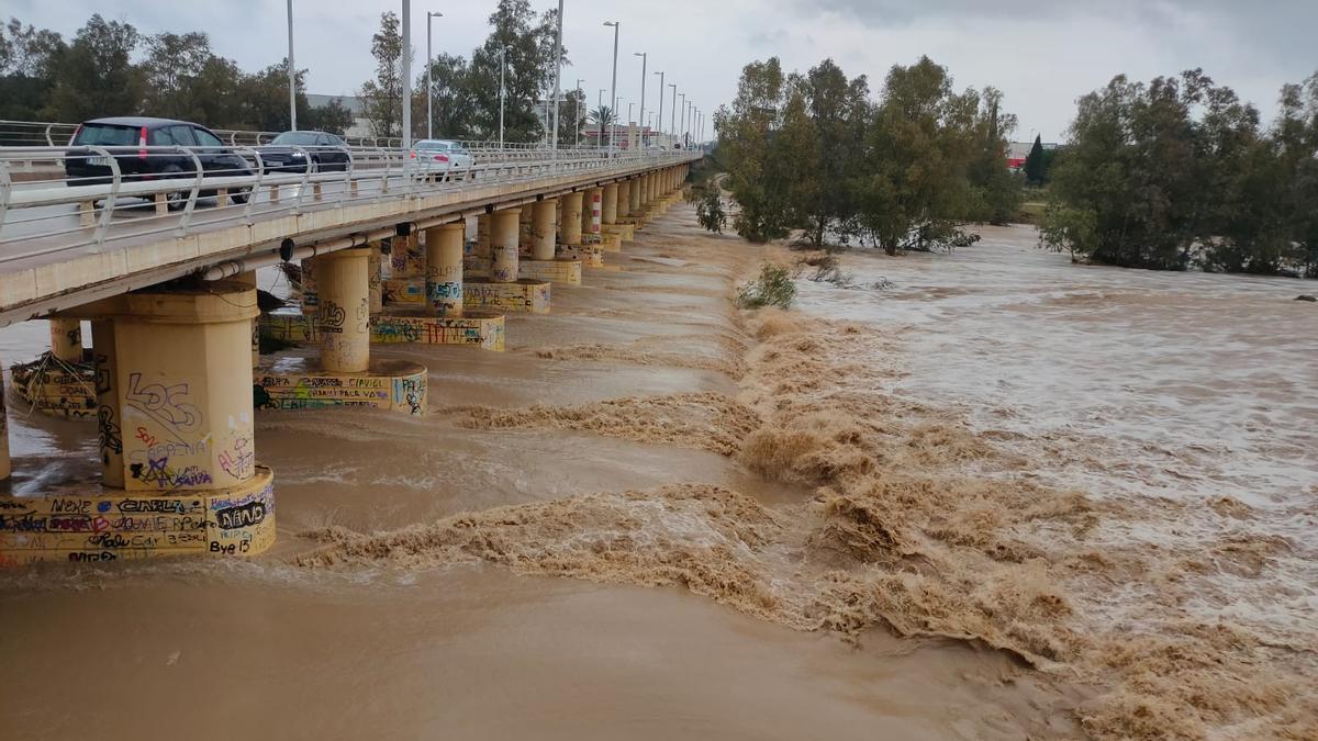 El río Magro se ha desbordado por la lluvia en Algemesí y Guadassuar.