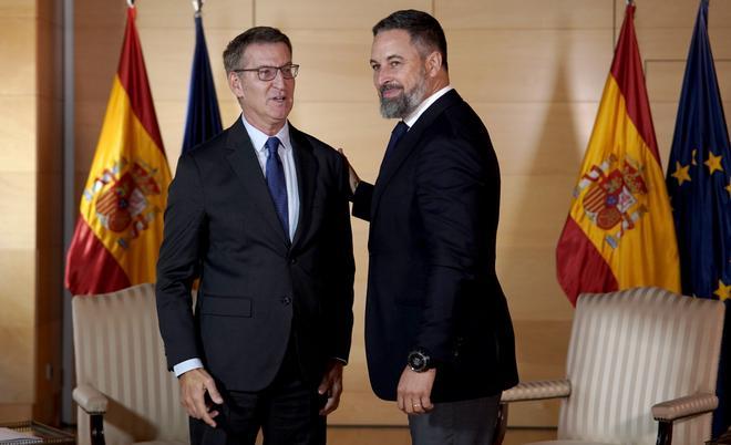 Alberto Núñez Feijóo y Santiago Abascal se reúnen en el Congreso