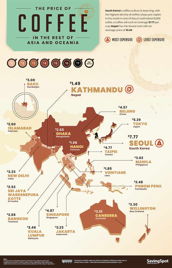 Mapa café, Resto de Asia y Oceanía