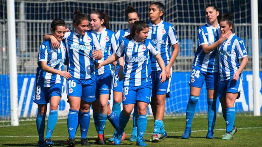 Las jugadoras del Dépor Abanca celebran un gol en Abegondo.