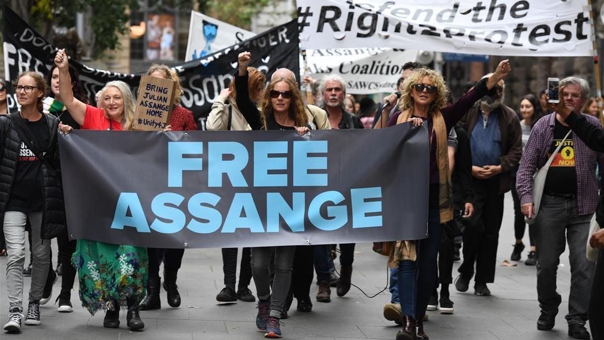 Manifestación de apoyo a Julian Assange, este viernes, en Sídney.