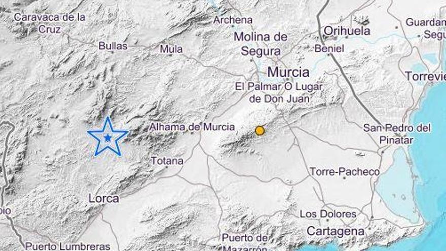 Mapa con los dos puntos donde se han producido los terremotos