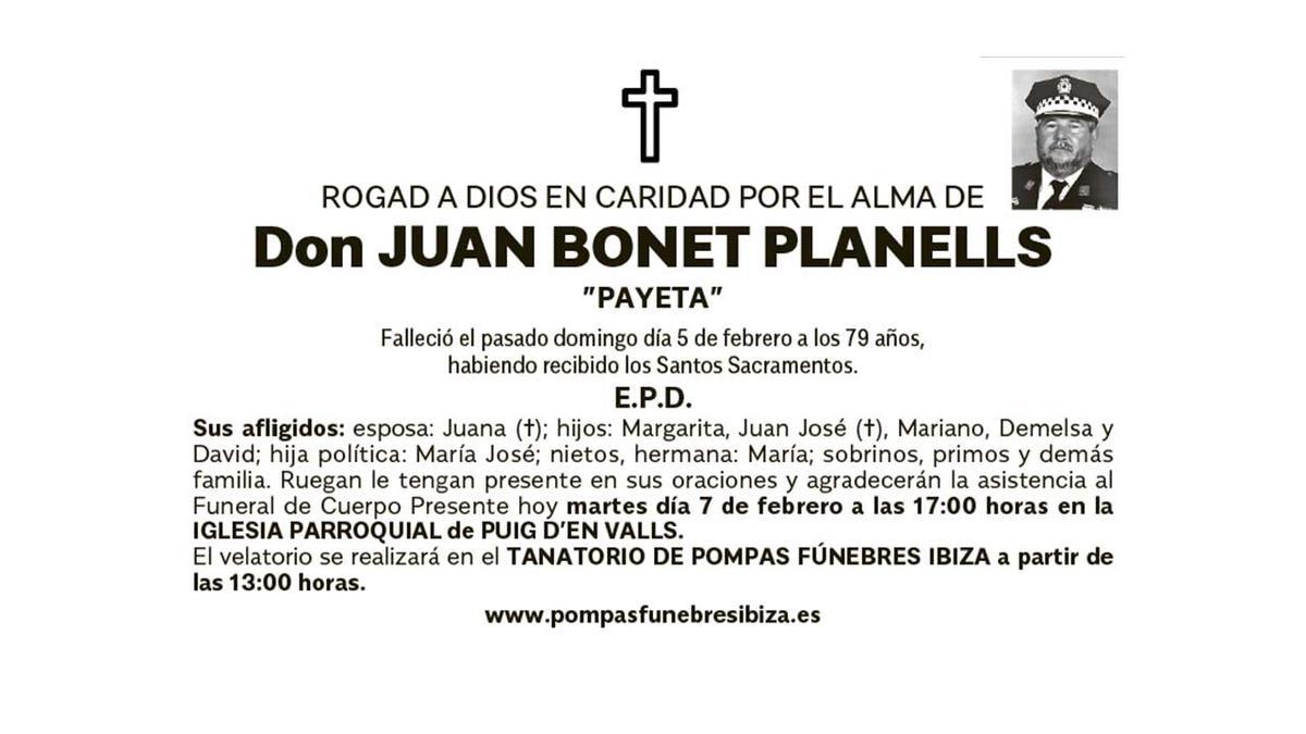 Esquela Juan Bonet Planells