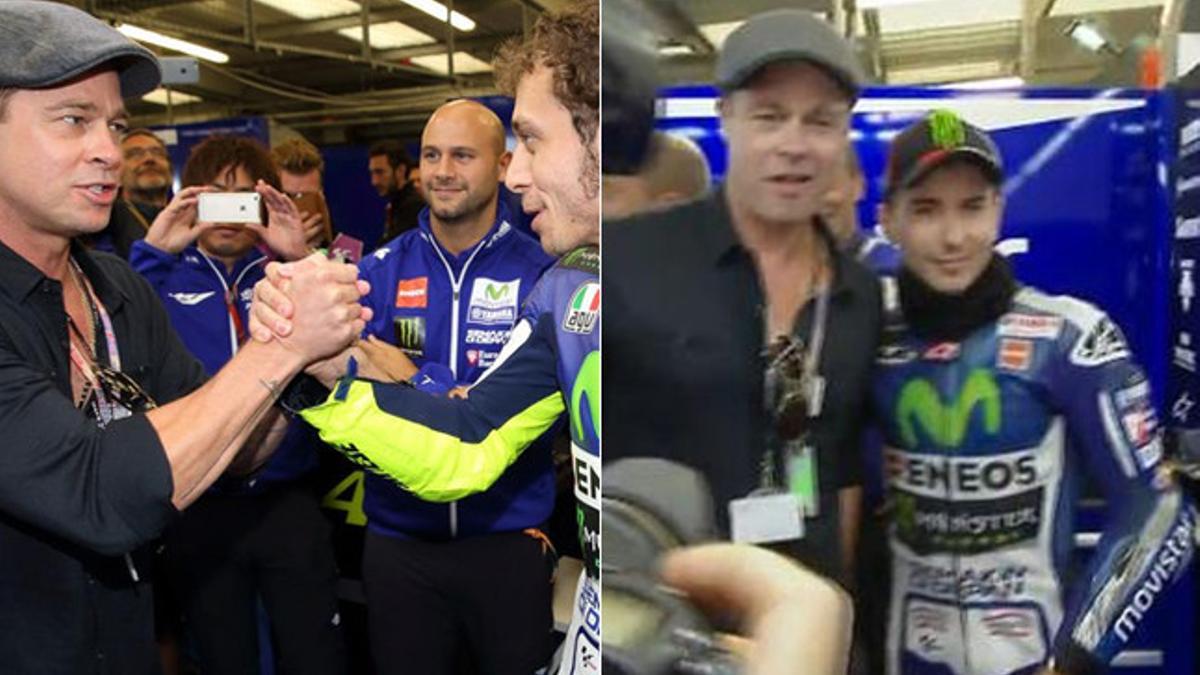 Pitt, con Rossi y Lorenzo en sus boxs