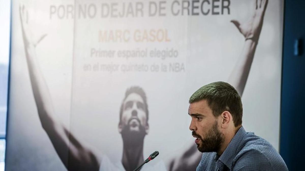 Marc Gasol, en su aparición ante los medios en Madrid