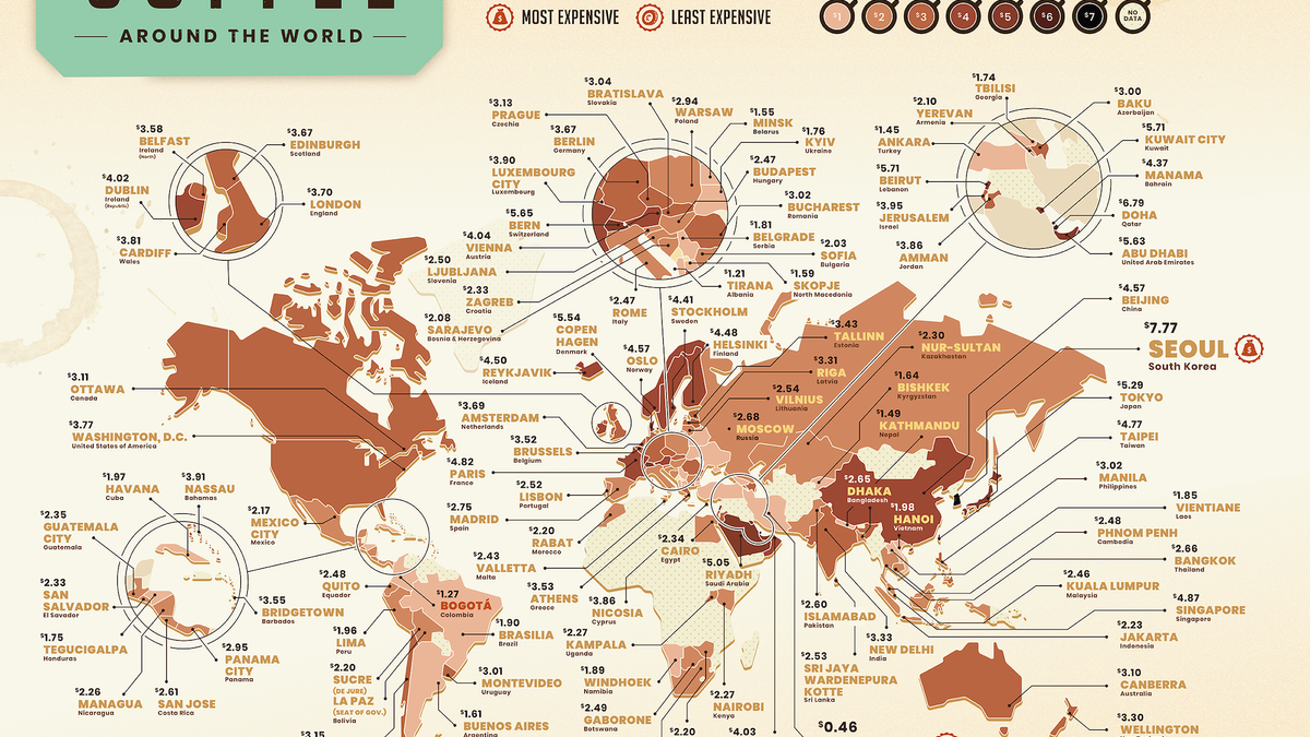 Mapa café, Mundo