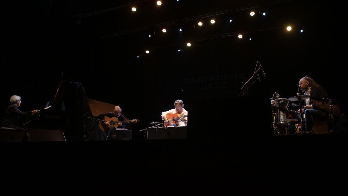 Mario Parmisano, ‘Peo’ Alfonsi, Al Di Meola y Sergio Martínez, anoche en Cartagena.