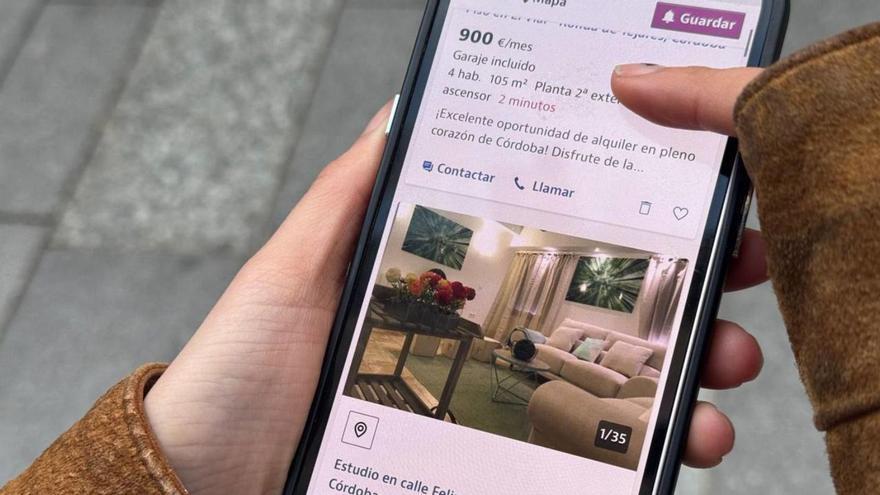 Una joven consulta un portal inmobiliario.