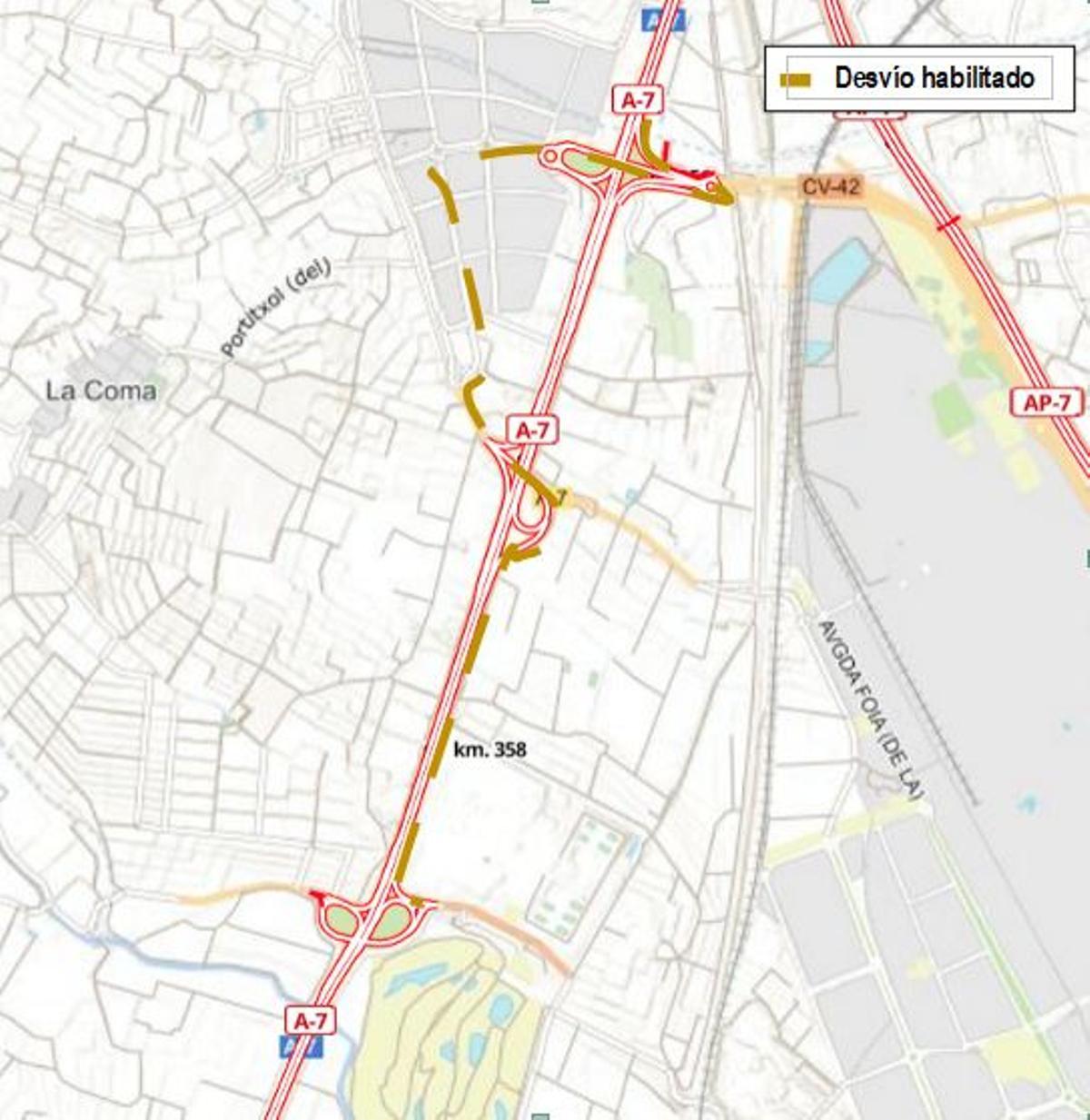 Croquis incorporación alternativa autovía A-7 desde enlaces 357 y 358