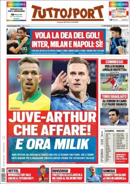 Portada TUTTOSPORT lunes 29 junio 2020