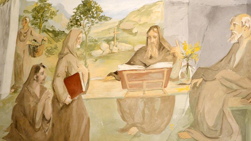 Una de les escenes amb Sant Martí pintades al fresc