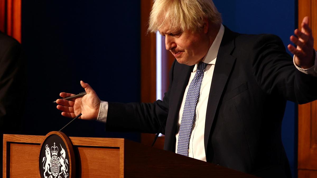El primer ministro británico, Boris Johnson, durante una rueda de prensa en Londres