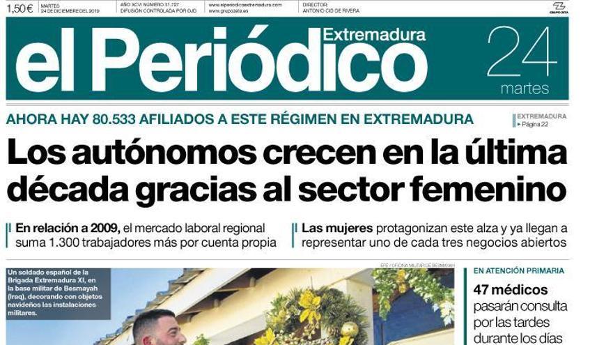 Esta es la portada de EL PERIÓDICO EXTREMADURA correspondiente al día 24 de diciembre del 2019