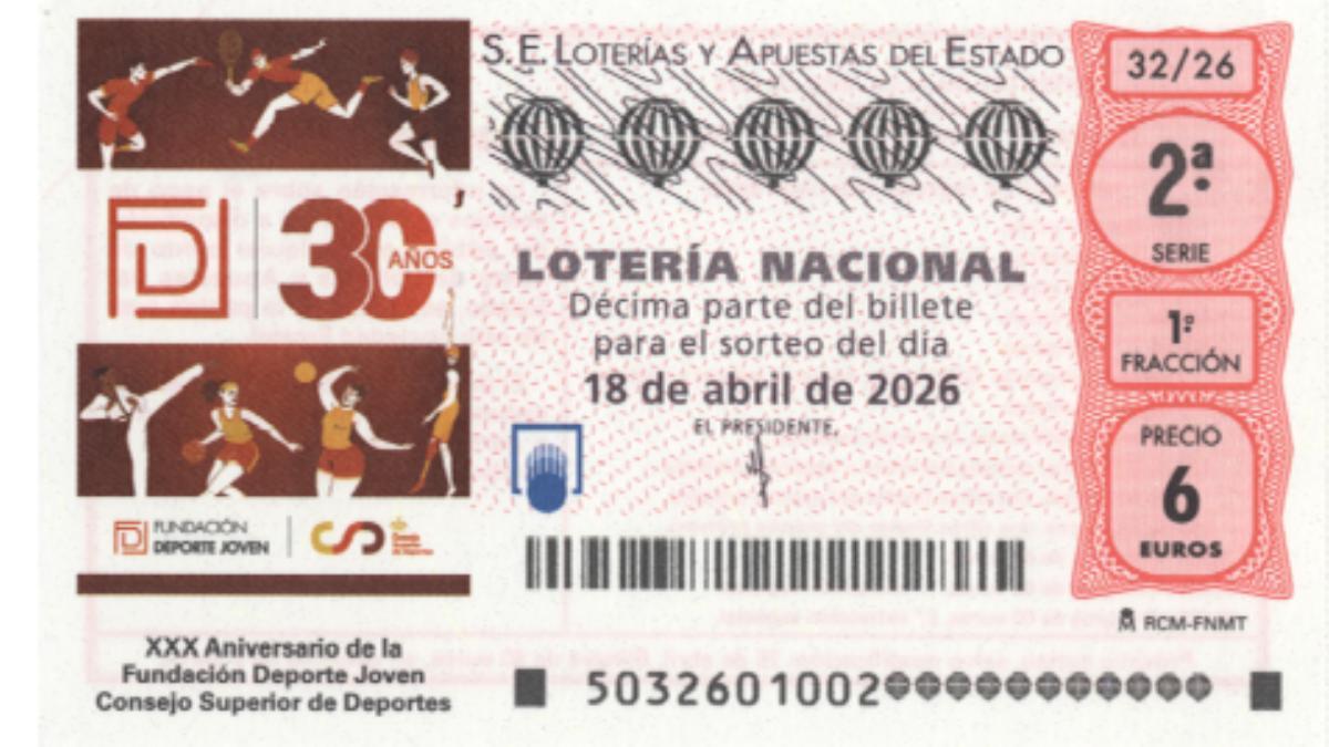 Boleto de la Lotería Nacional del 18 de abril de 2026