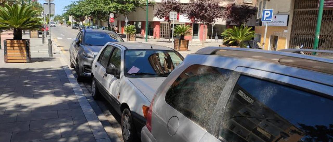 Coches multados aparcados en el Jardinet, ayer. | LEVANTE-EMV