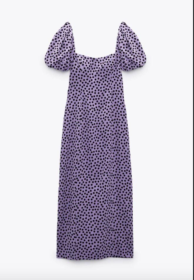 Vestido de lunares en morado de Zara