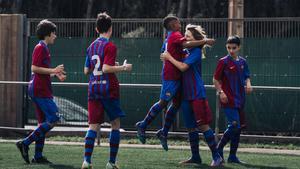 Los azulgranas celebran uno de sus goles en el torneo