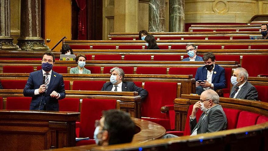 Pere Aragonès durant la sessió de control d&#039;ahir al Parlament.