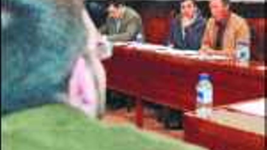 Vilariño, en un momento del pleno, discutiendo con Manolo Gómez, sentado junto a Román Rodríguez. / bernabé