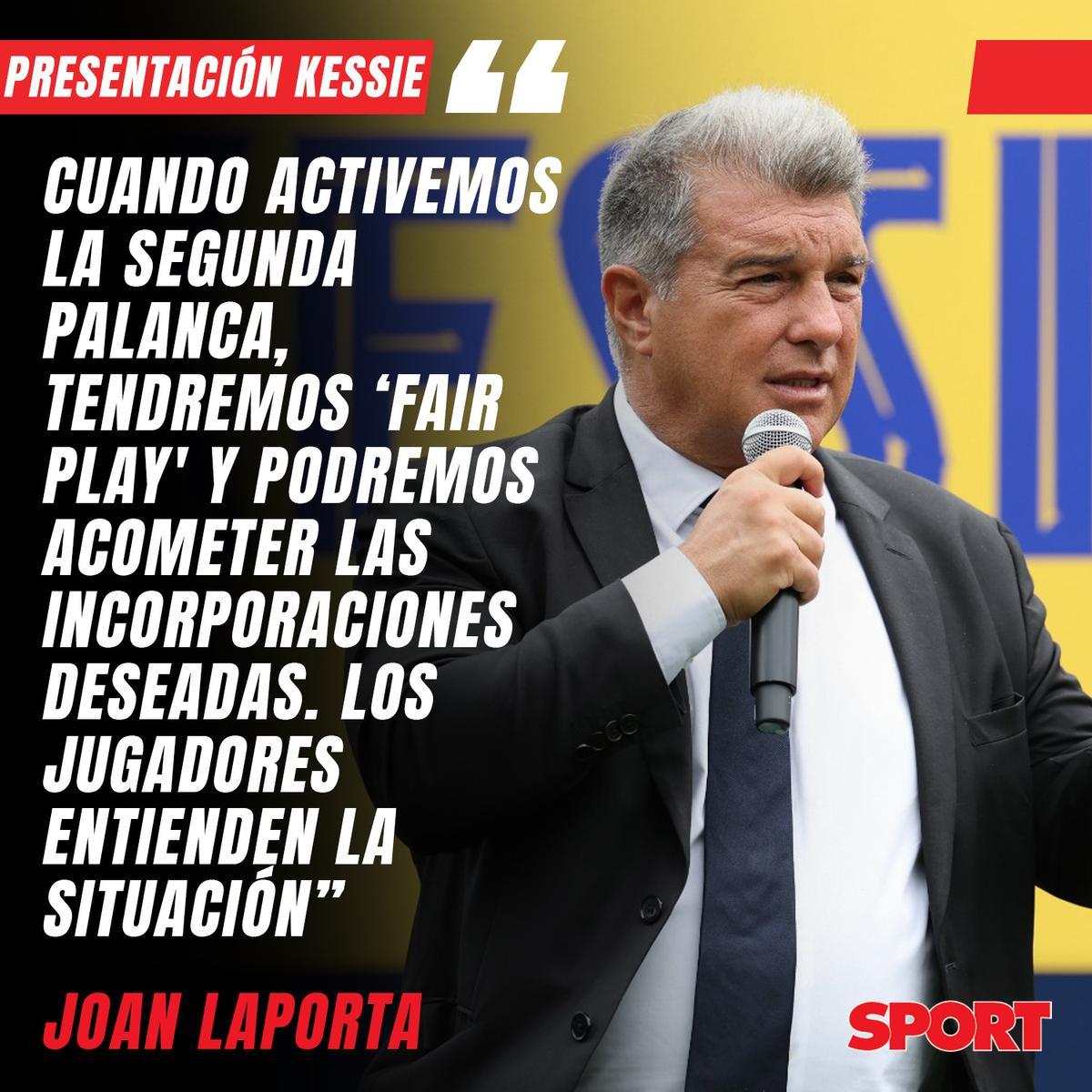 Laporta explicó que en cuanto el Barça active la segunda palanca podrá fichar los futbolistas que necesita Xavi Laporta explicó que en cuanto el Barça active la segunda palanca podrá fichar los futbolistas que necesita Xavi