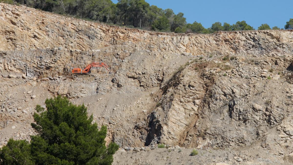 Una excavadora, ayer, trabaja en un talud de la cantera de Can Xumeu.