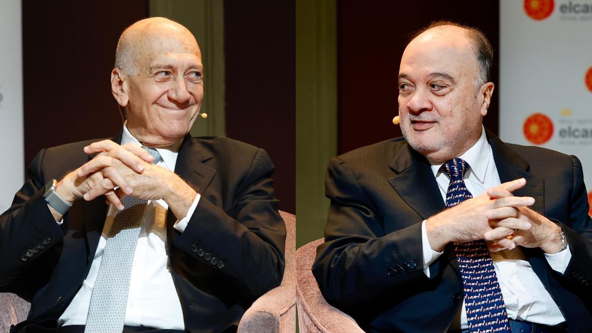 MADRID, 10 de octubre de 2024.- El ex primer ministro israelí Ehud Olmert y el ministro de Exteriores palestino Naser al Kidwa