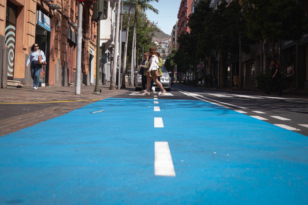Un peatón circula por el carril bici de la calle El Pilar