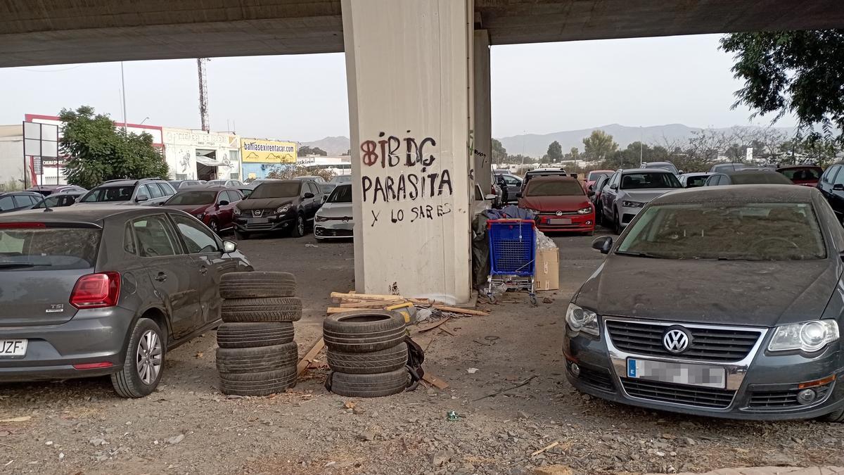 Un detalle del aparcamiento bajo la autovía, a final de octubre.