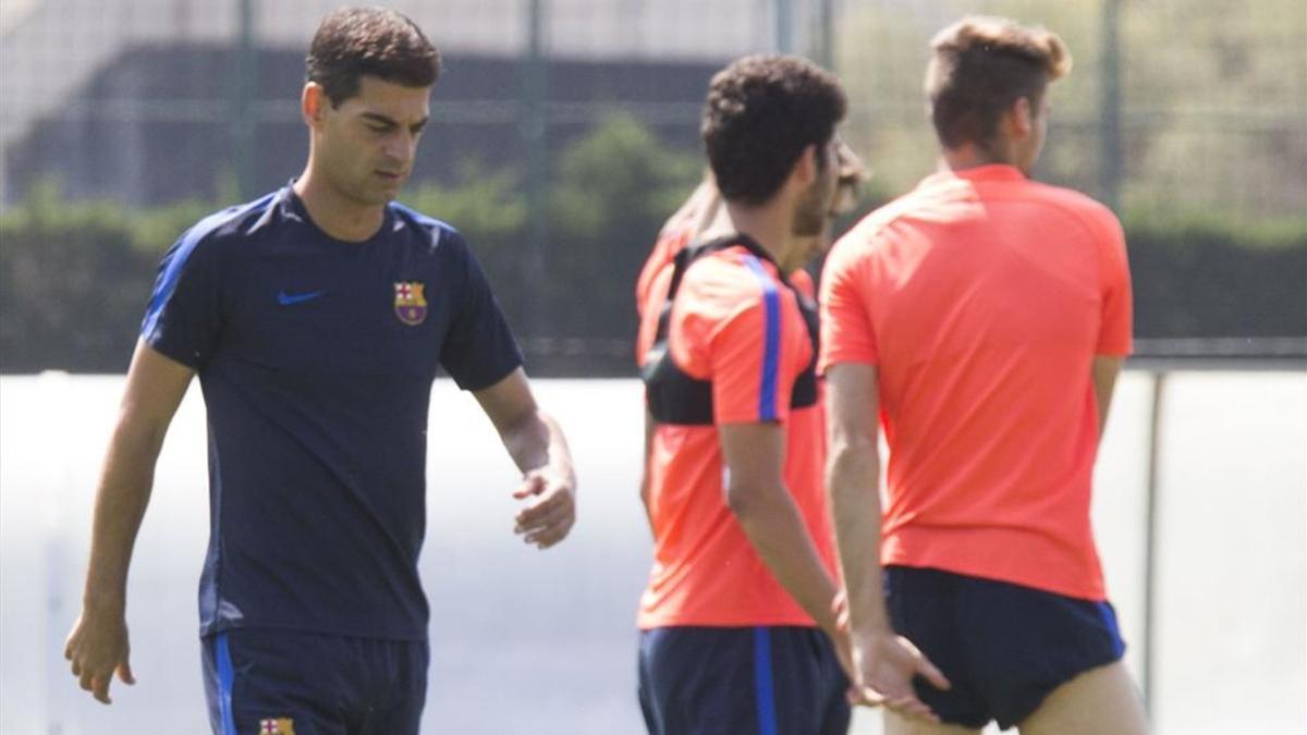 Gerard López, durante un entrenamiento del Barça B