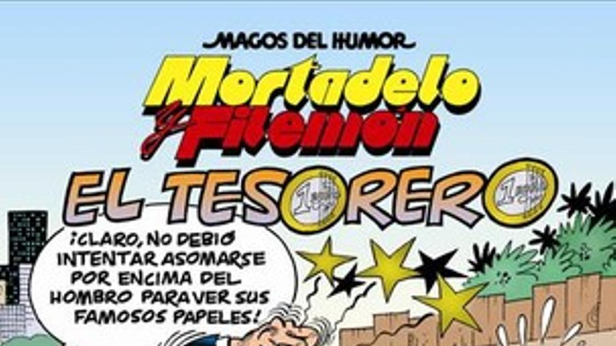 Portada de la última aventura de 'Mortadelo y Filemón', 'El tesorero'.