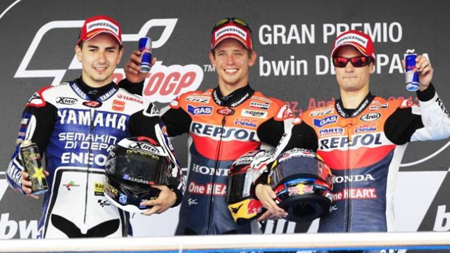 Lorenzo, Stoner y Pedrosa en el podio.