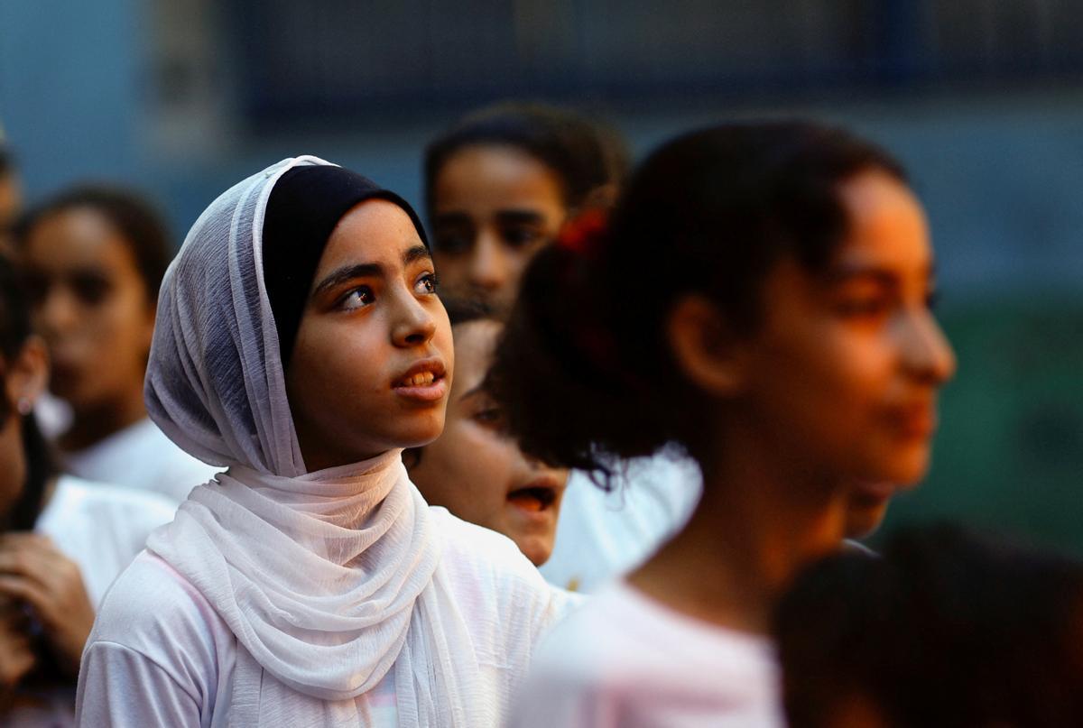 Campamento de verano organizado por la ONU en una escuela en el campamento de refugiados de Beach, Gaza