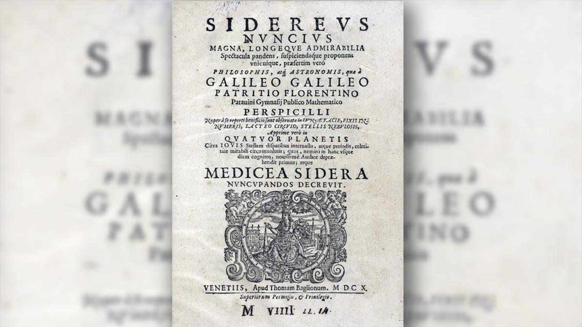 Portada del libro 'Sidereus Nuncius' de Galileo Galilei.