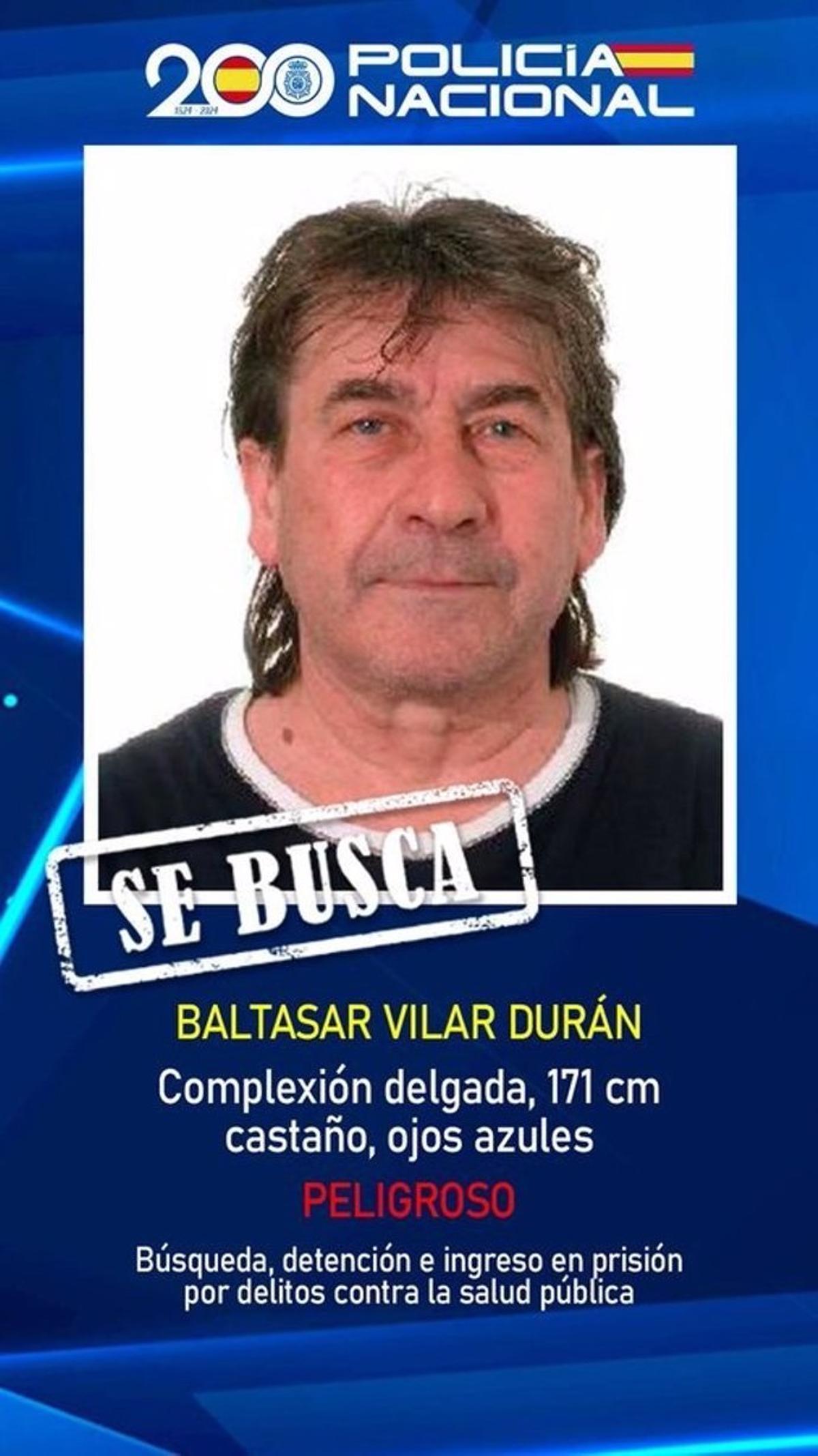 Foto distribuída por la Policía Nacional de Baltasar Vilar Durán, alias 'Saro'.