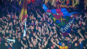 Aficionados durante el partido de vuelta de las semifinales de la Copa del Rey entre el FC Barcelona y el Atlético de Madrid, en el Camp Nou el 3 de Marzo de 2026
