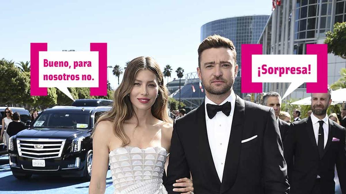 Jessica Biel y Justin Timberlake en entrega de premios con bocadillo Cuore